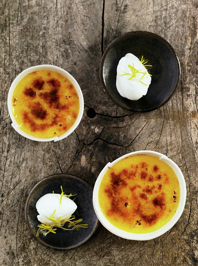 Goat's Cheese Creme Brulée With Dandelion Flower Ice Cream Photograph ...