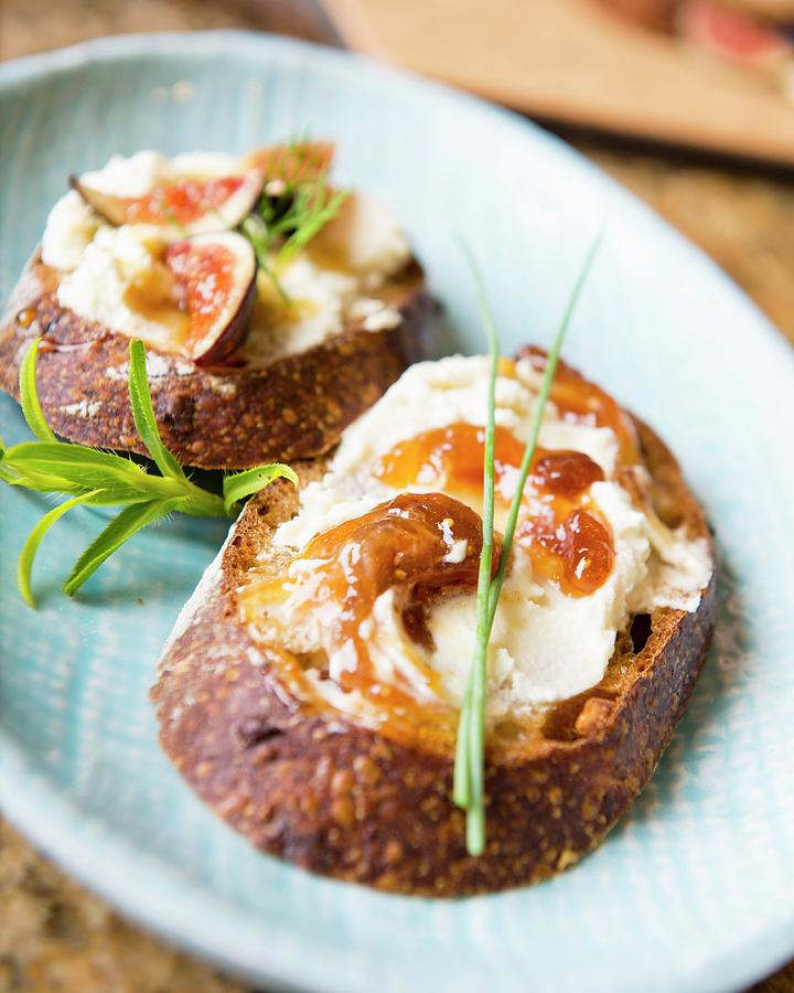 Goats Cheese On Toast With Figs Photograph by Farrell Scott
