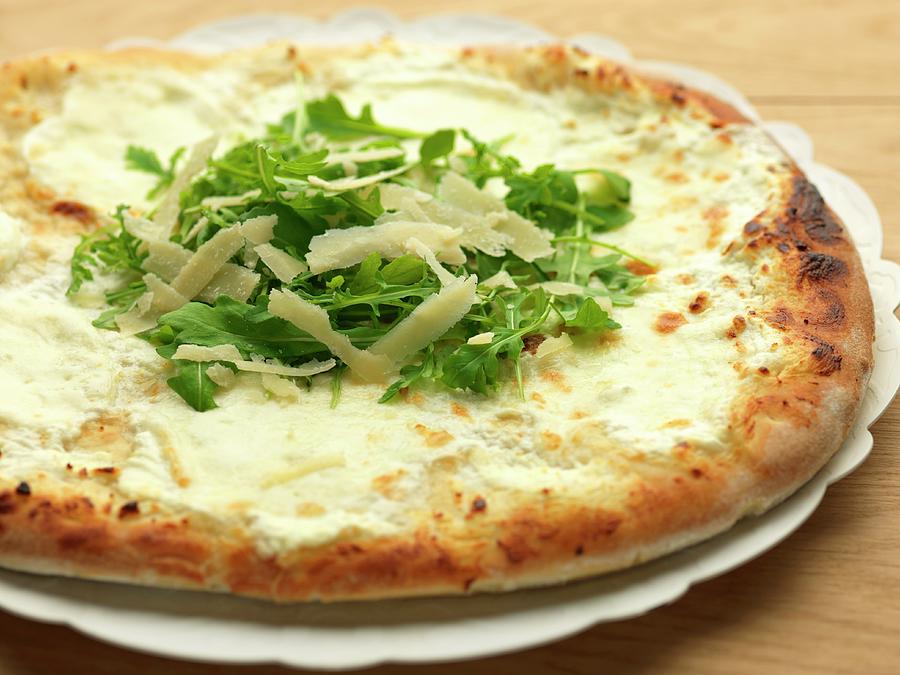 Goats Cheese, Parmesan And Rocket Lettuce Pizza Photograph by Gelberger