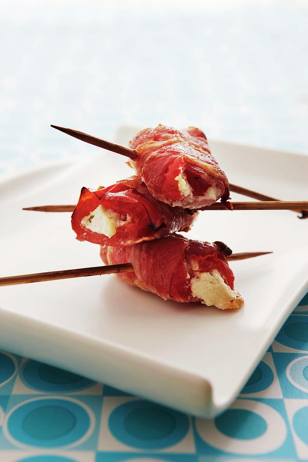 Cheese Photograph - Goats Cheese Wrapped In Bacon by Mikkel Adsbl