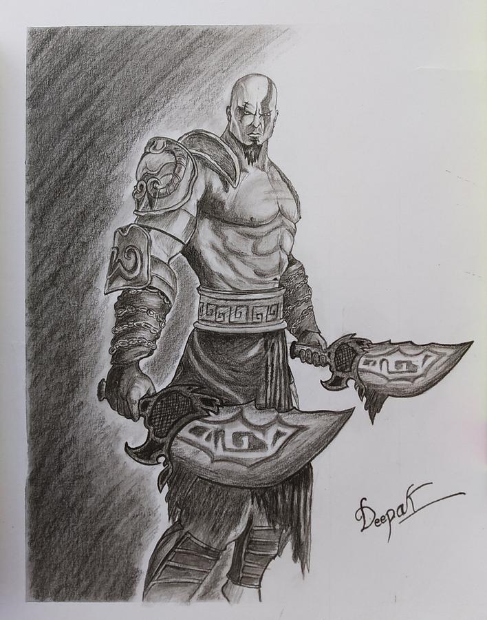 Kratos God of War gripping Thor's severed hand holding Mjölnir by Mostafa  Moussa (ALL) , in James Posey's Purchased art Comic Art Gallery Room