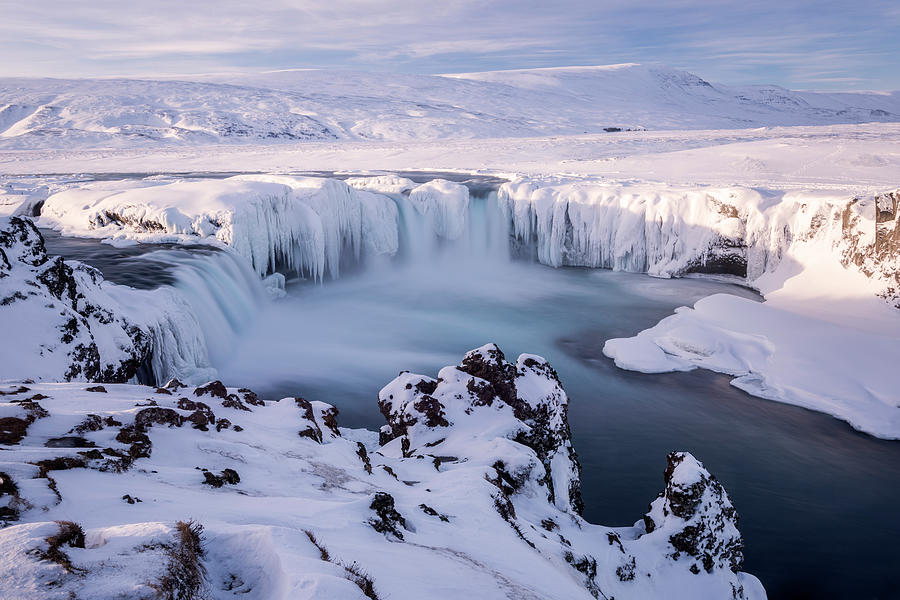 Godafoss Waterfall Frozen During Winter, Iceland Photograph by Ross ...