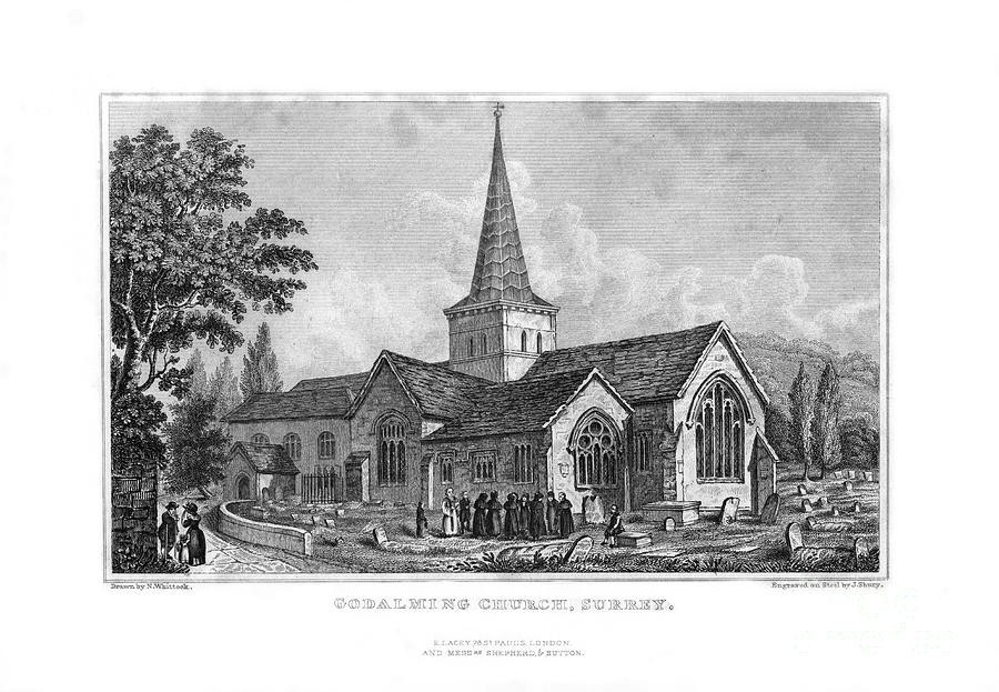 Godalming Church, Surrey, 1829.artist J Drawing by Print Collector