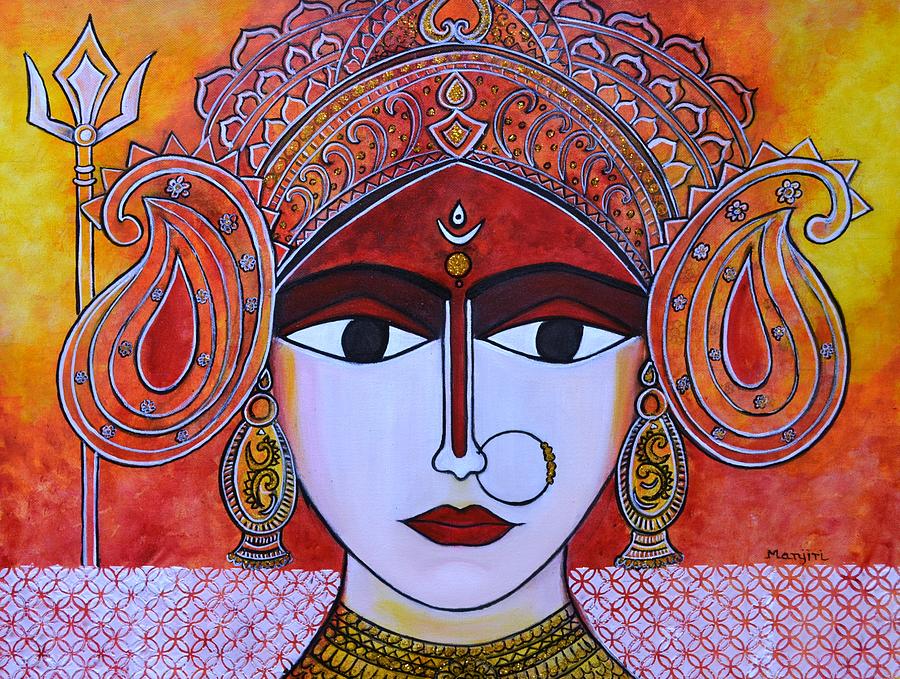Goddess Durga vibrant colorful painting Hindu goddess Painting by Manjiri Kanvinde