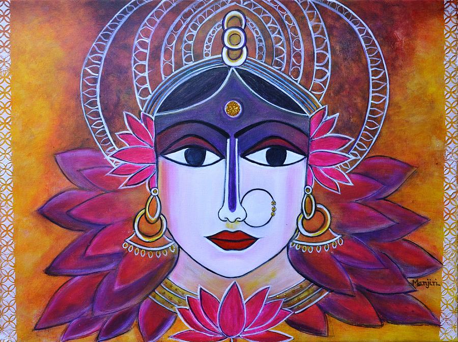 Goddess Lakshmi painting on canvas Painting by Manjiri Kanvinde