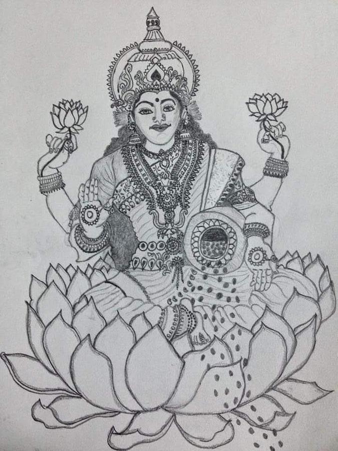 Beautiful Sketch of Mata Laxmi