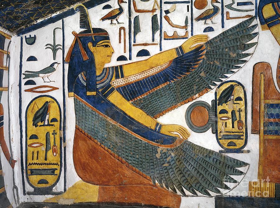 Goddess Maat Spreads Wings For Protection Painting by Egyptian