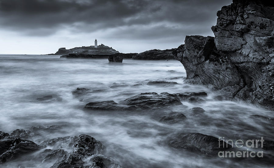 Godrevy Point Lighthouse, Cornwall, Monochrome Photograph by Philip Preston