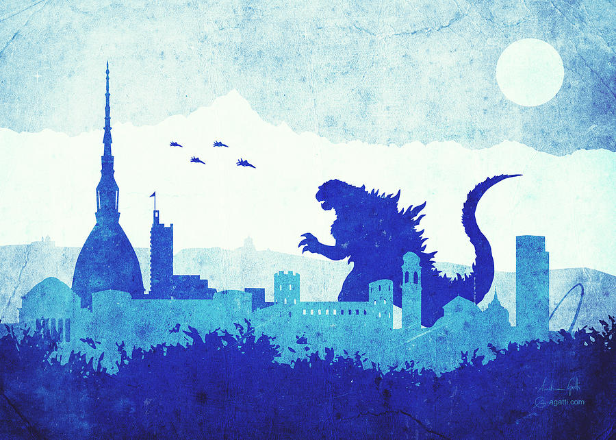 Godzilla Turin blue Digital Art by Andrea Gatti