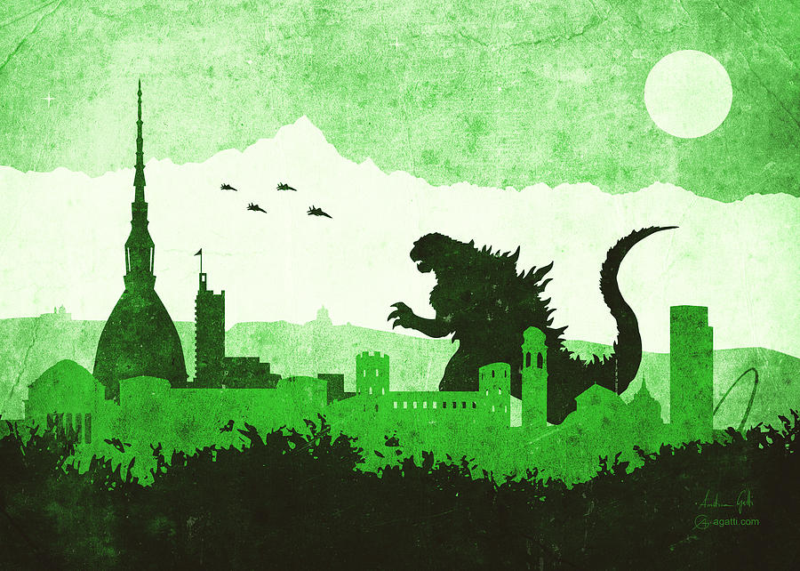 Godzilla Turin green Digital Art by Andrea Gatti