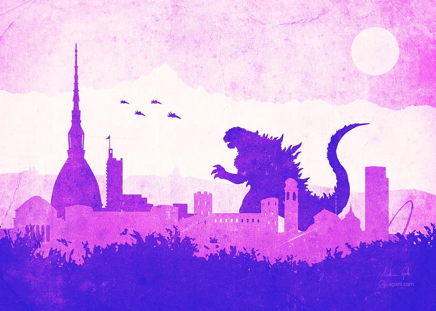 Godzilla Illustrated Lavender Tote Bag