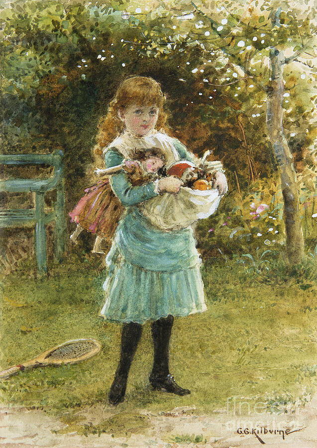 Going Out To Play Watercolor Painting by George Goodwin Kilburne - Fine ...