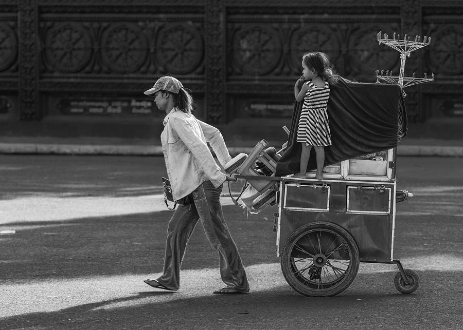 Phnom Photograph - Going To Market by Jean De Spiegeleer