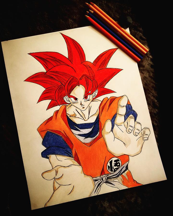 Goku Super Saiyan God Drawing by Michael Leggs - Pixels