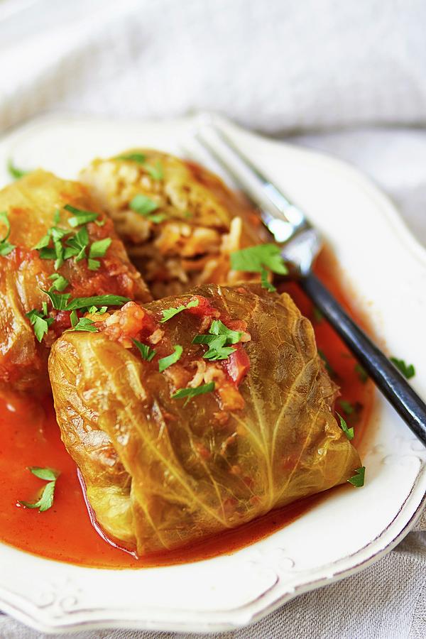 Golabki polish Cabbage Roulade With Tomato Sauce Photograph by Helena Krol