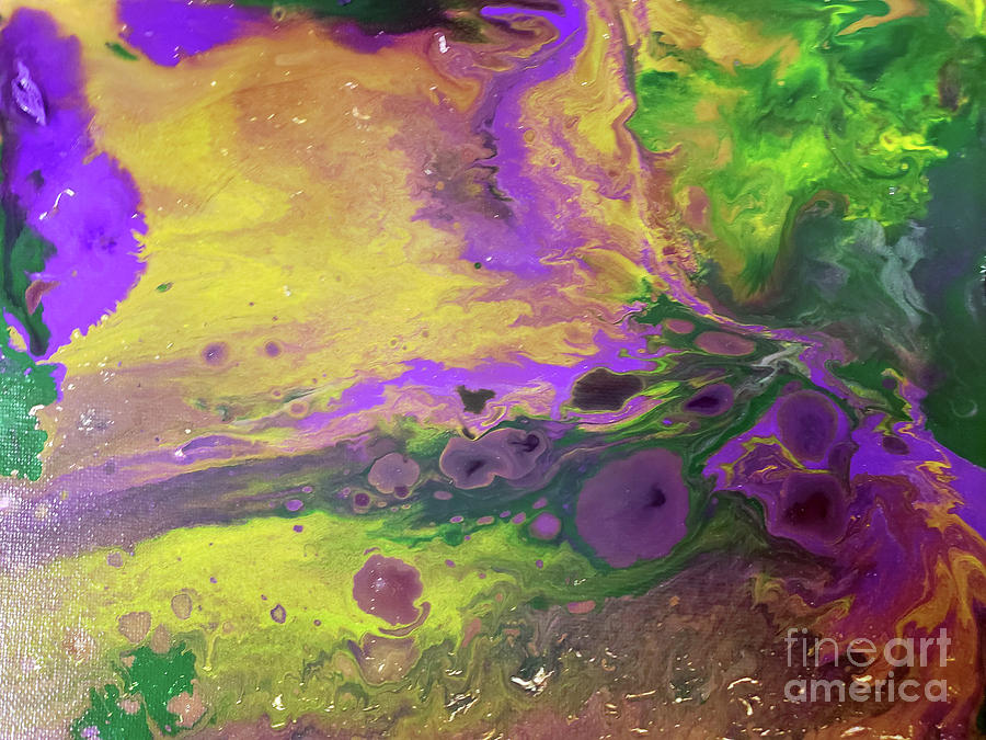 Gold and Purple Acrylic Pour Painting by Donna Walsh