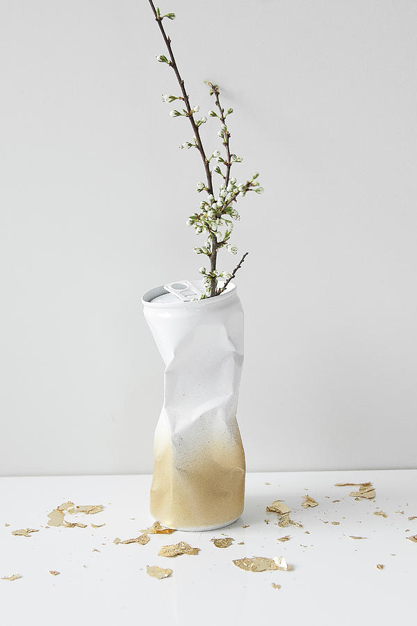 Gold And White Vase Hand-made From Crumpled Can Photograph by Astrid Algermissen