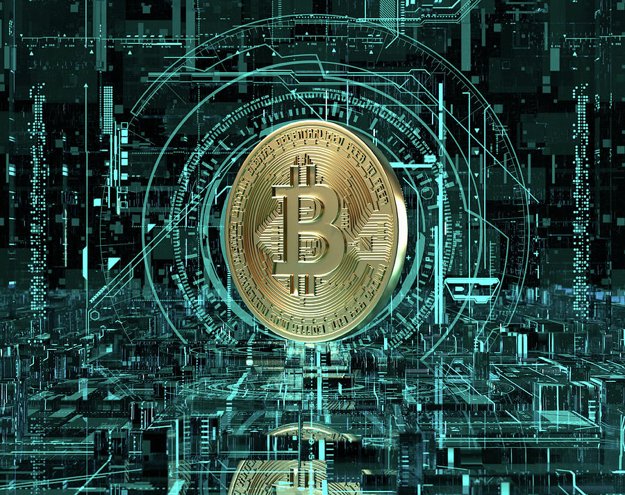 Gold Bitcoin At The Center Of Complex Photograph by Ikon Images