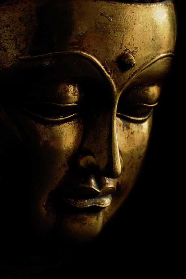 Still Life Photograph - Gold Buddha On Black by Tom Quartermaine