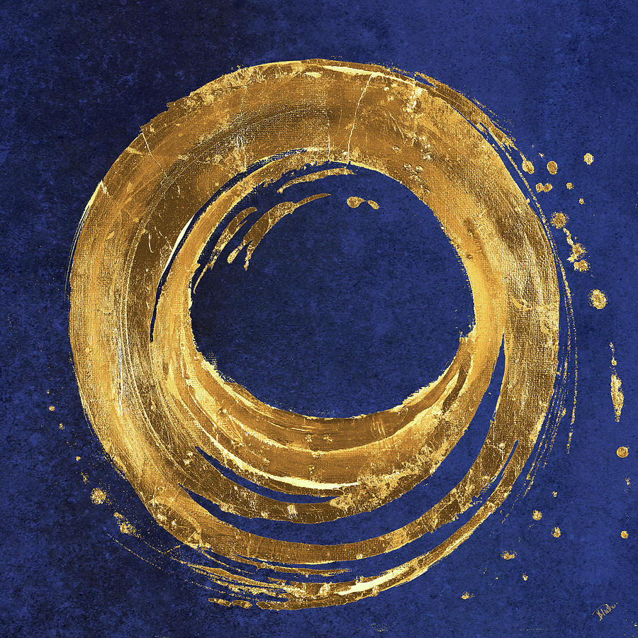 Abstract Mixed Media - Gold Circle On Blue by Patricia Pinto