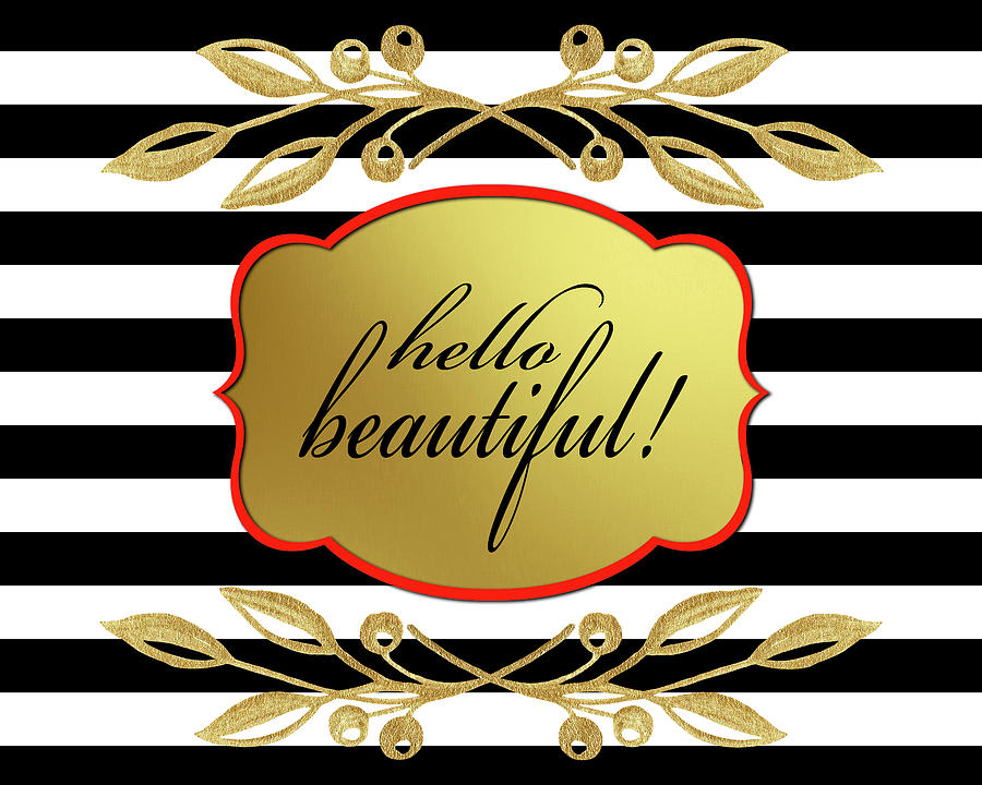 Typography Mixed Media - Gold Hello Beautiful by Lightboxjournal