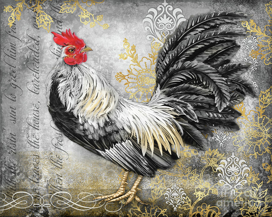 Gold Lace Rooster B Painting by Jean Plout
