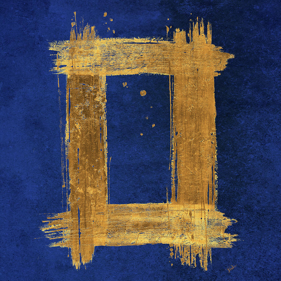 Abstract Mixed Media - Gold Rectangle On Blue by Patricia Pinto