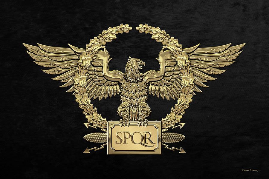 Gold Roman Imperial Eagle -  S P Q R  Special Edition over Black Velvet Digital Art by Serge Averbukh