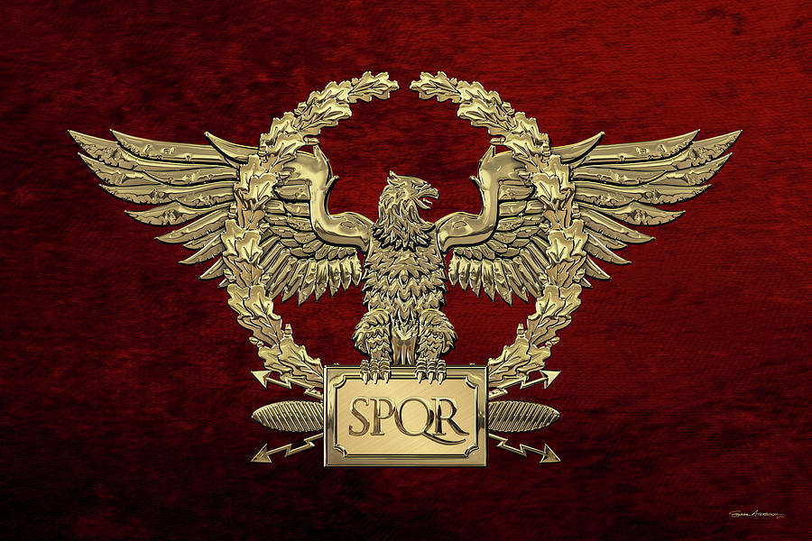 Gold Roman Imperial Eagle -  S P Q R  Special Edition over Red Velvet Digital Art by Serge Averbukh