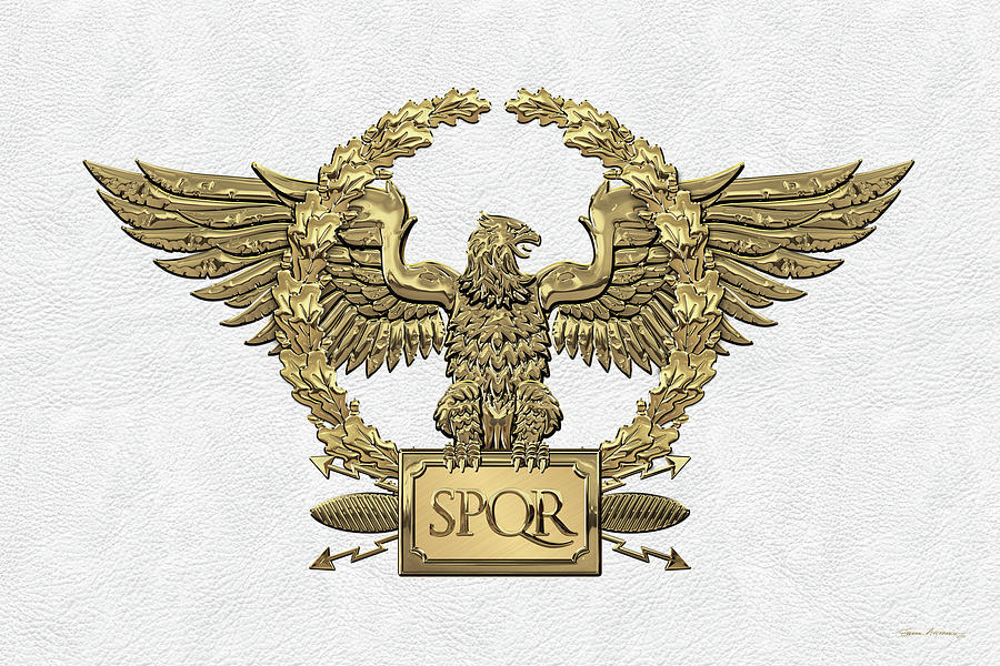 Gold Roman Imperial Eagle -  S P Q R  Special Edition over White Leather Digital Art by Serge Averbukh