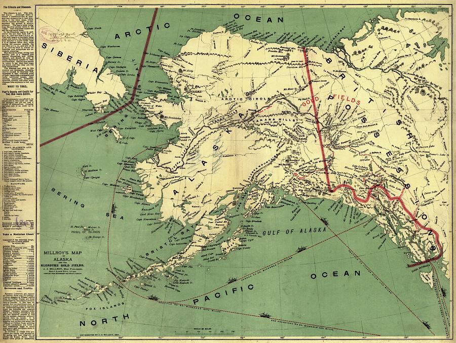 Gold Rush Map Alaska Klondike Gold Fields 1884 Vintage Historic ...