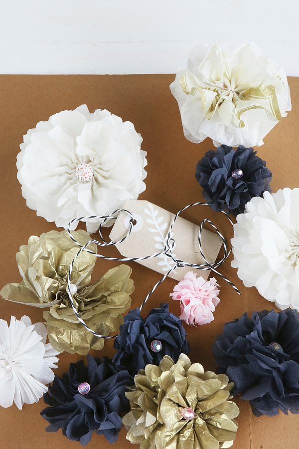 Gold, White And Blue Tissue-paper Flowers Photograph by Regina Hippel