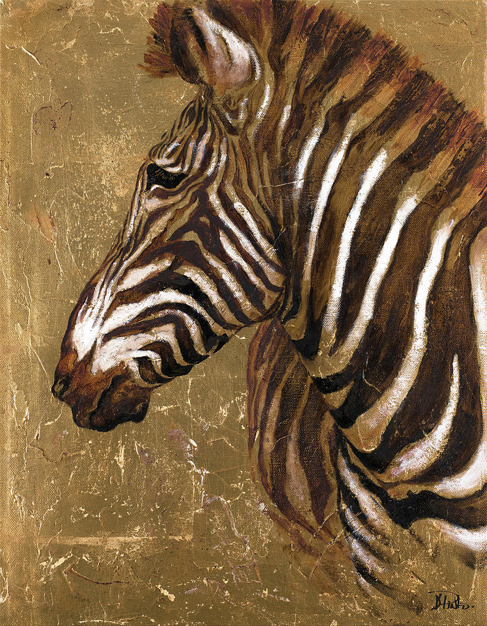 Zebra Painting - Gold Zebra by Patricia Pinto