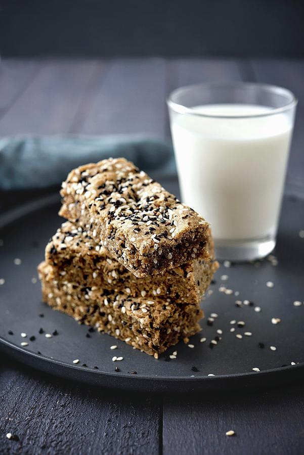 Golden And Black Sesame Seed Cookie Bars Photograph by Syl D Ab