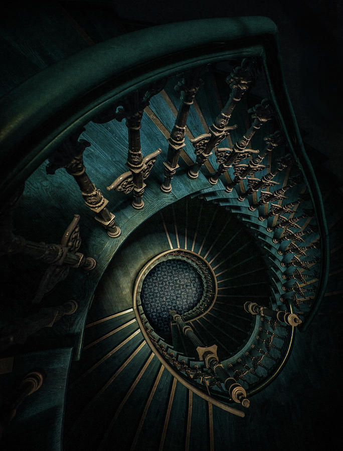 Golden and blue staircase Photograph by Jaroslaw Blaminsky