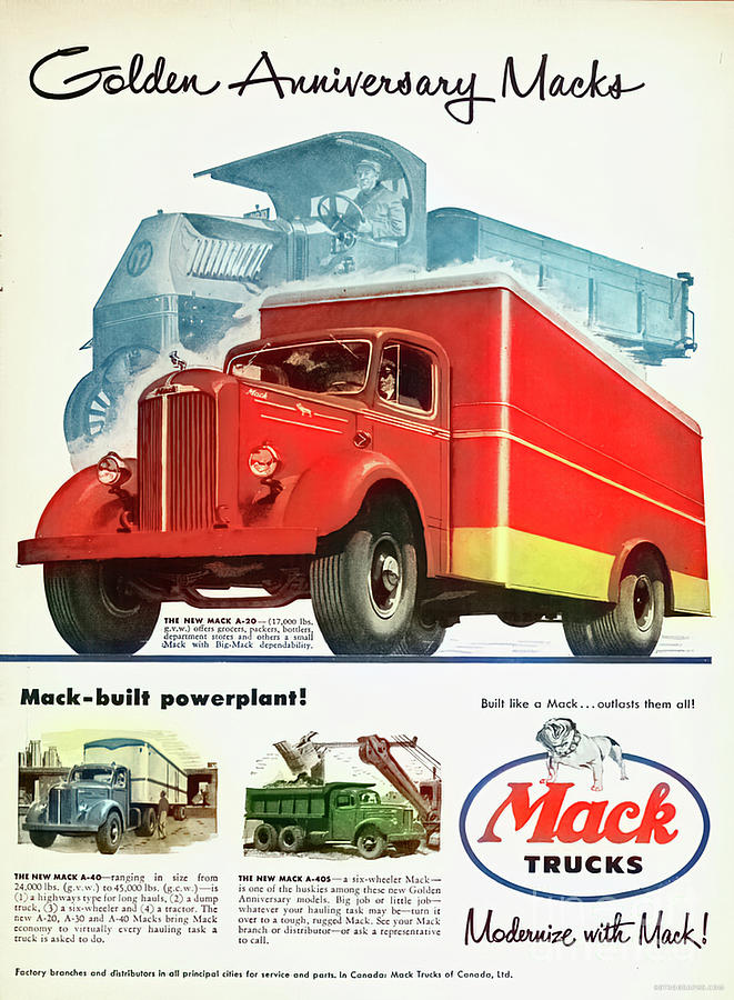 Golden Anniversary Mack Trucks Advertisement Mixed Media by Retrographs