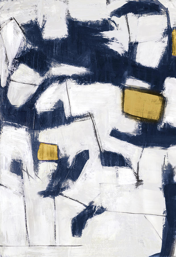 Abstract Mixed Media - Golden Blue Shatters II by Walt Johnson