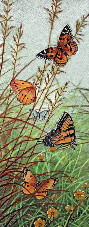 Insects Painting - Golden Butterflies by Carol J Rupp