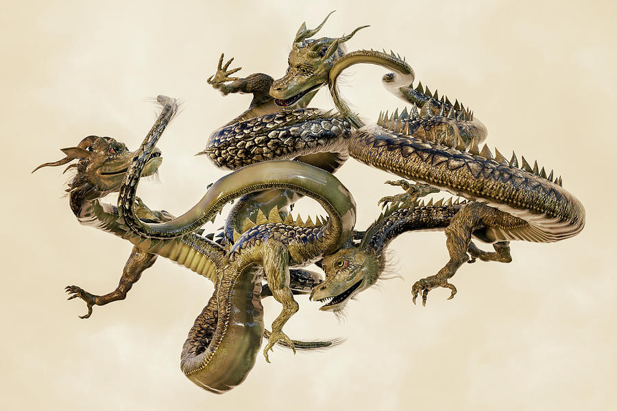 Golden Chinese Dragons Digital Art