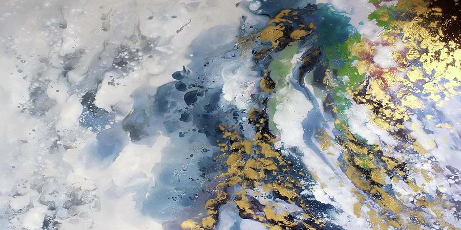 Golden Coast - panoramic abstract Painting by Vesna Antic