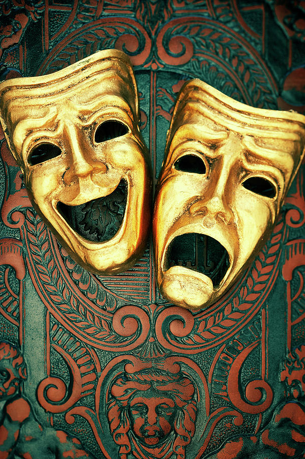 Golden Comedy And Tragedy Masks On Photograph by David Muir