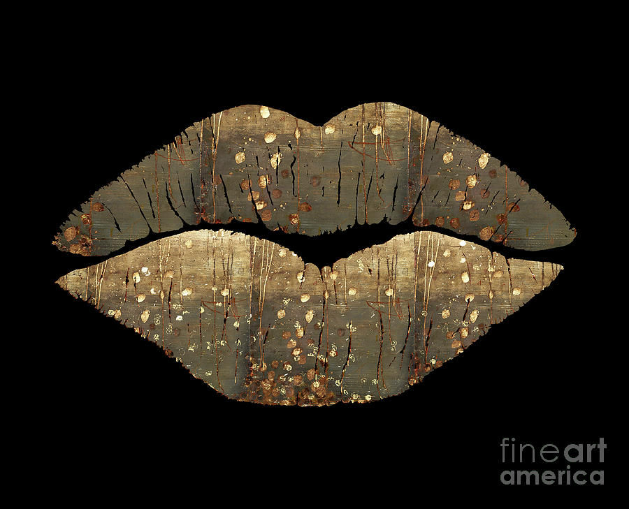 Digital Painting - Golden Dreams Fantasy Lips Fashion art by Tina Lavoie