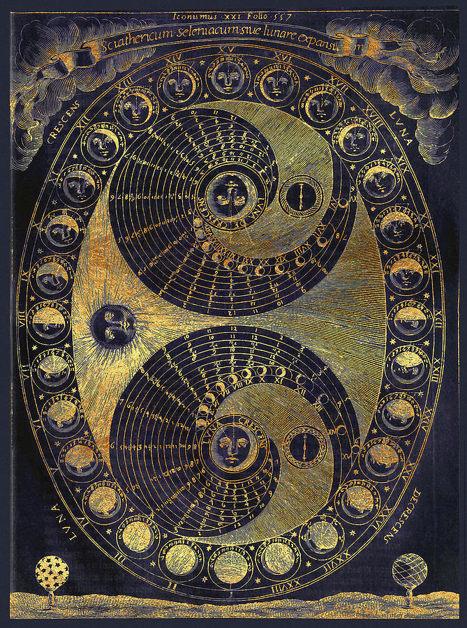 Vintage Digital Art - Golden Elements Of The Moon Astronomy Chart by Tina Lavoie