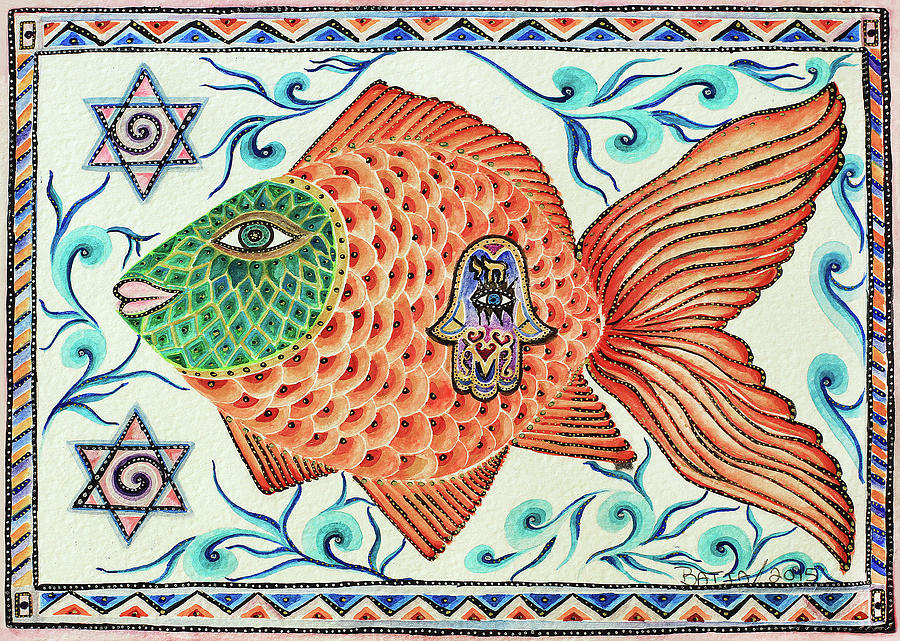 Golden fish Painting by Batya Heller
