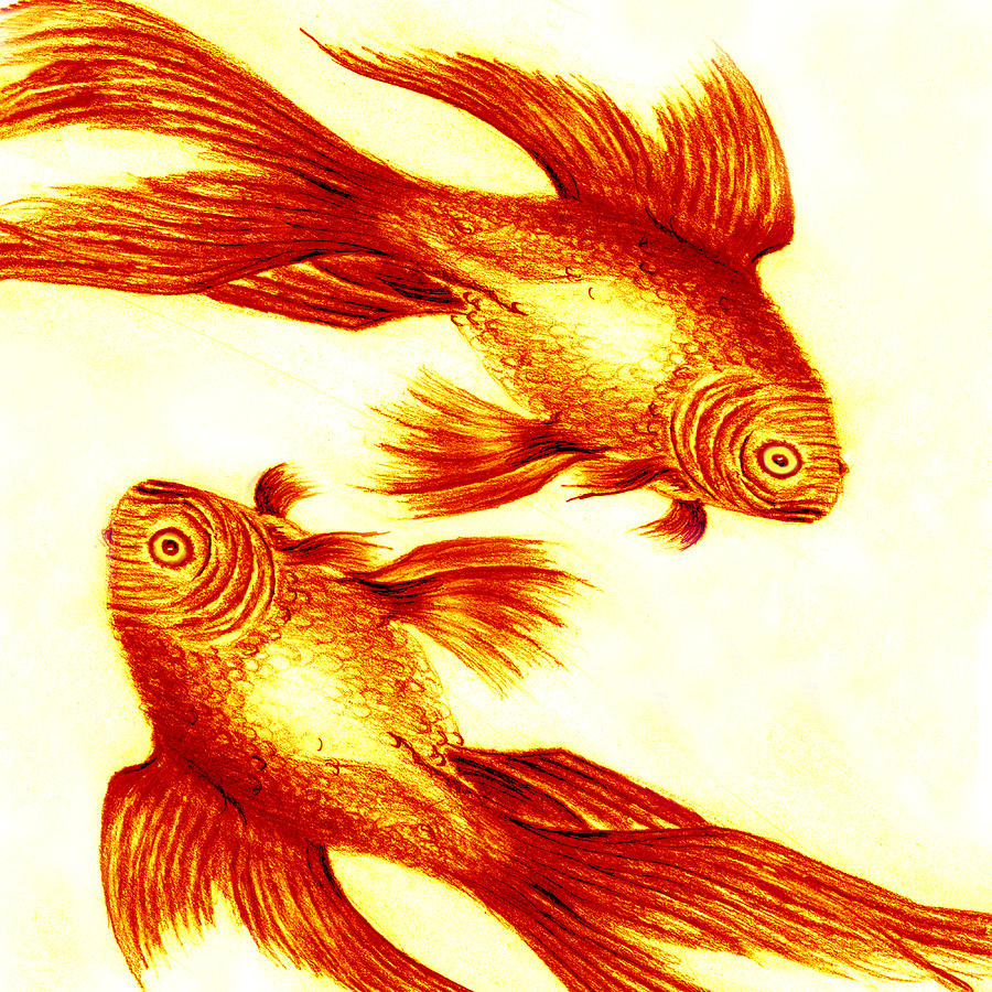 Golden Fish Painting by Medea Ioseliani