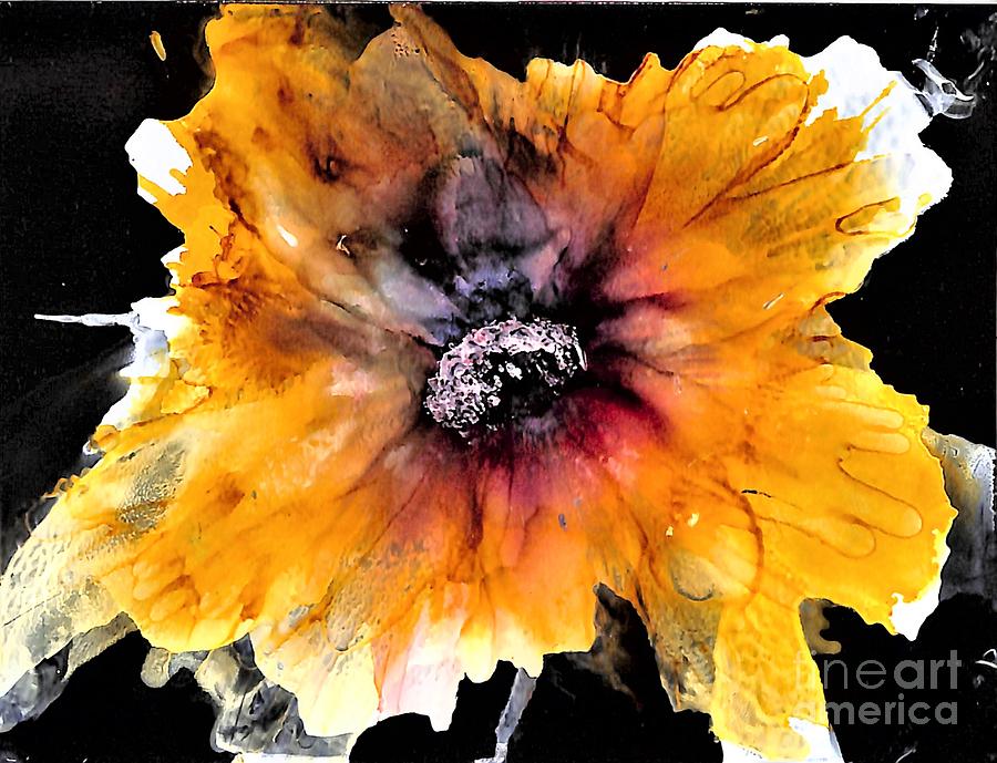 Golden Flower on Black Painting by Patty Donoghue