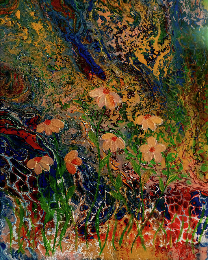 Abstract Painting - Golden Flowers by Art by Kar Abstract Painting - Golden Flowers by Art by Kar