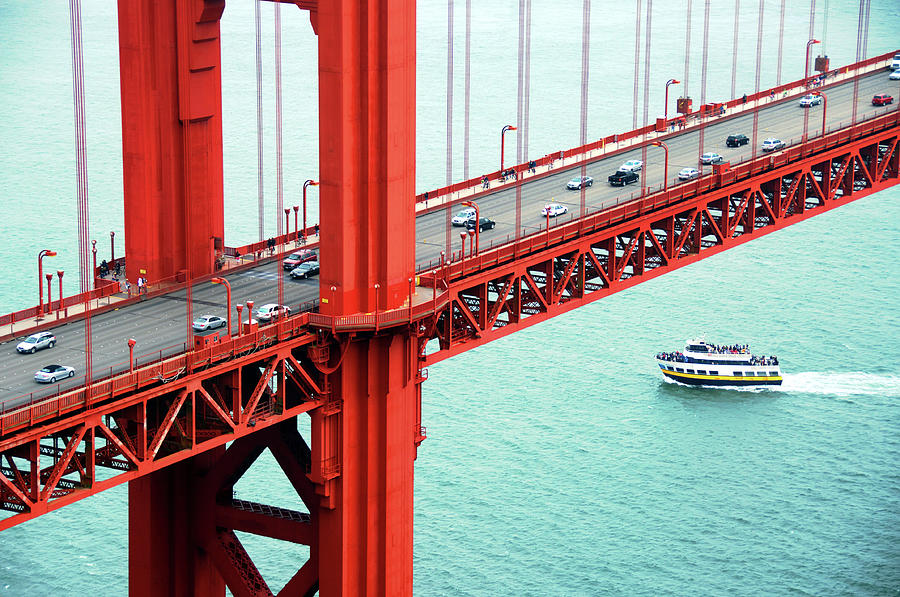 Golden Gate And Boat Photograph by Michael Avina