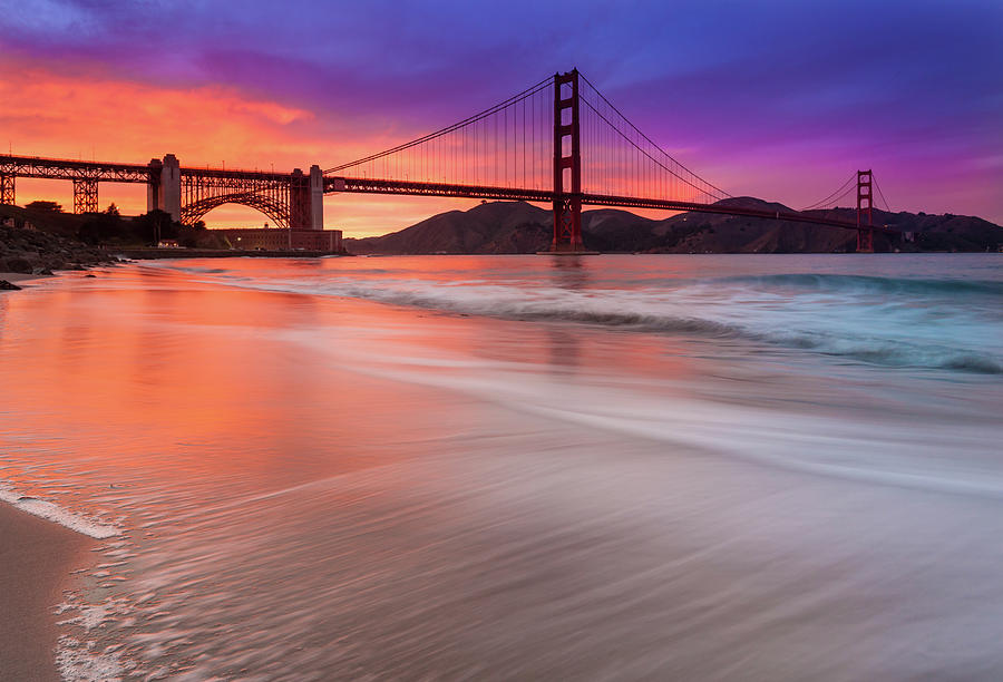 Golden Gate Bridge At Sunset By J Andruckow