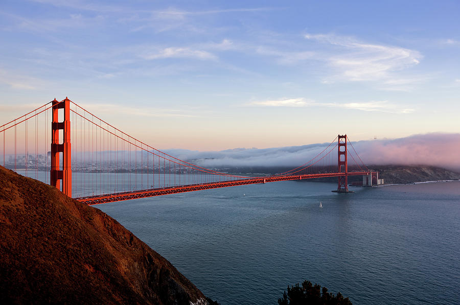 Golden Gate Bridge At Sunset With Fog Photograph by Billnoll